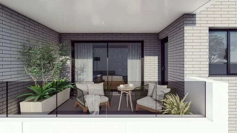Render de la terraza interior del Edificio Zaragoza