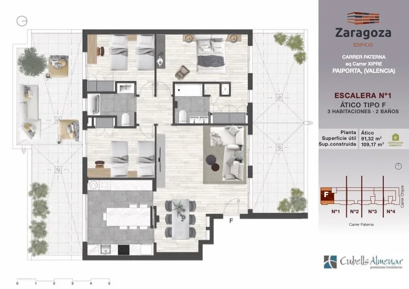 Plano del ático del Edificio Zaragoza en Paiporta